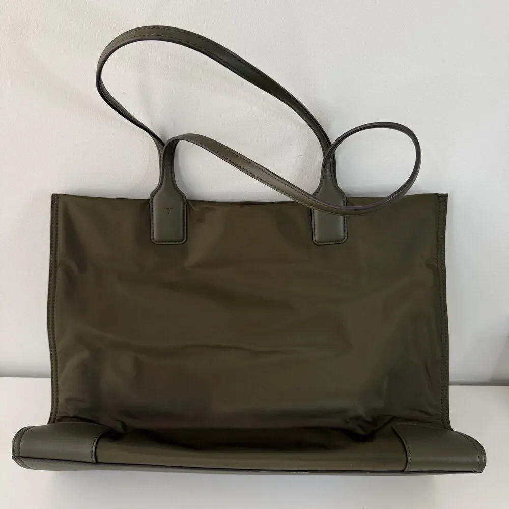 Tory Burch Ella Nylon Tote Bag Olive Leather Trim Authentic Light & Durable NWOT